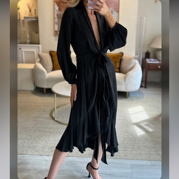 Zimmermann Dresses & Skirts - ZIMMERMAN BLACK SILK RUFFLE LONG DRESS ASYMMETRICAL WITH BELT SIZE 0